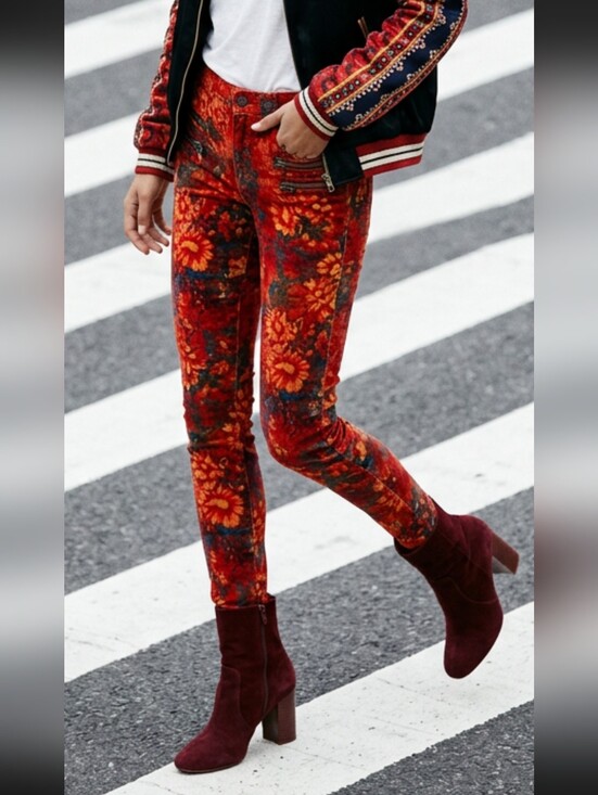 Free People Pants - Free People Floral Orange Lush Velvet Pants